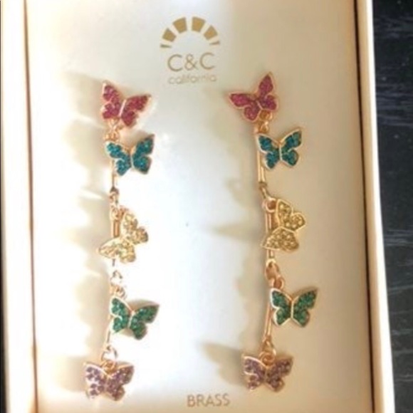 C&C California Jewelry - NIB C&C CALIFORNIA RHINESTONE BUTTERFLY EARRINGS